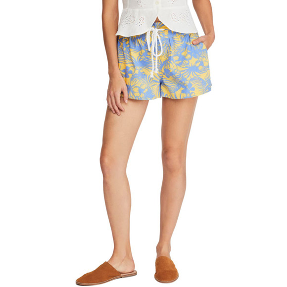 Free People Island Shorts Hawaiian Tropical Mango Blue Yellow Womens 0 - Picture 1 of 8